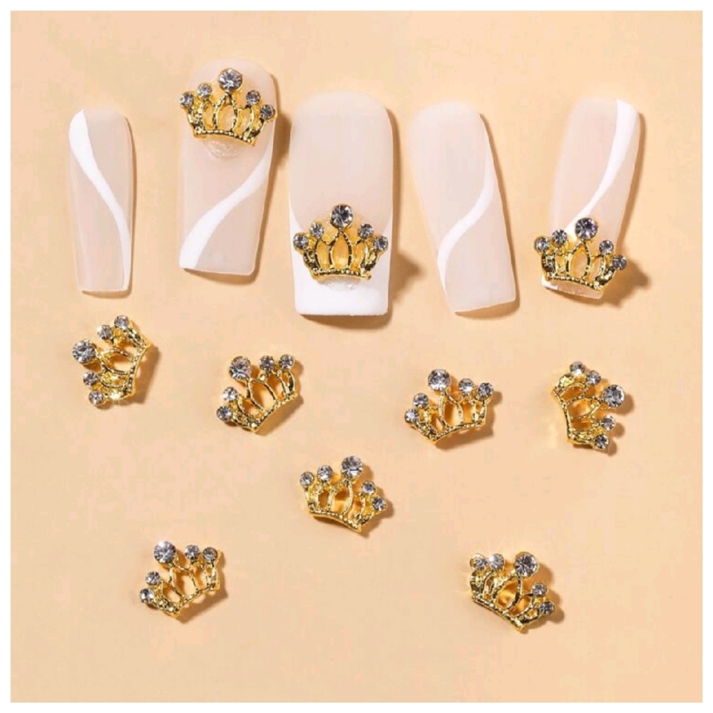 5pcs Gold Crown Nail Charm, Luxury Metal Nail Art, Rhinestone Nail Charms